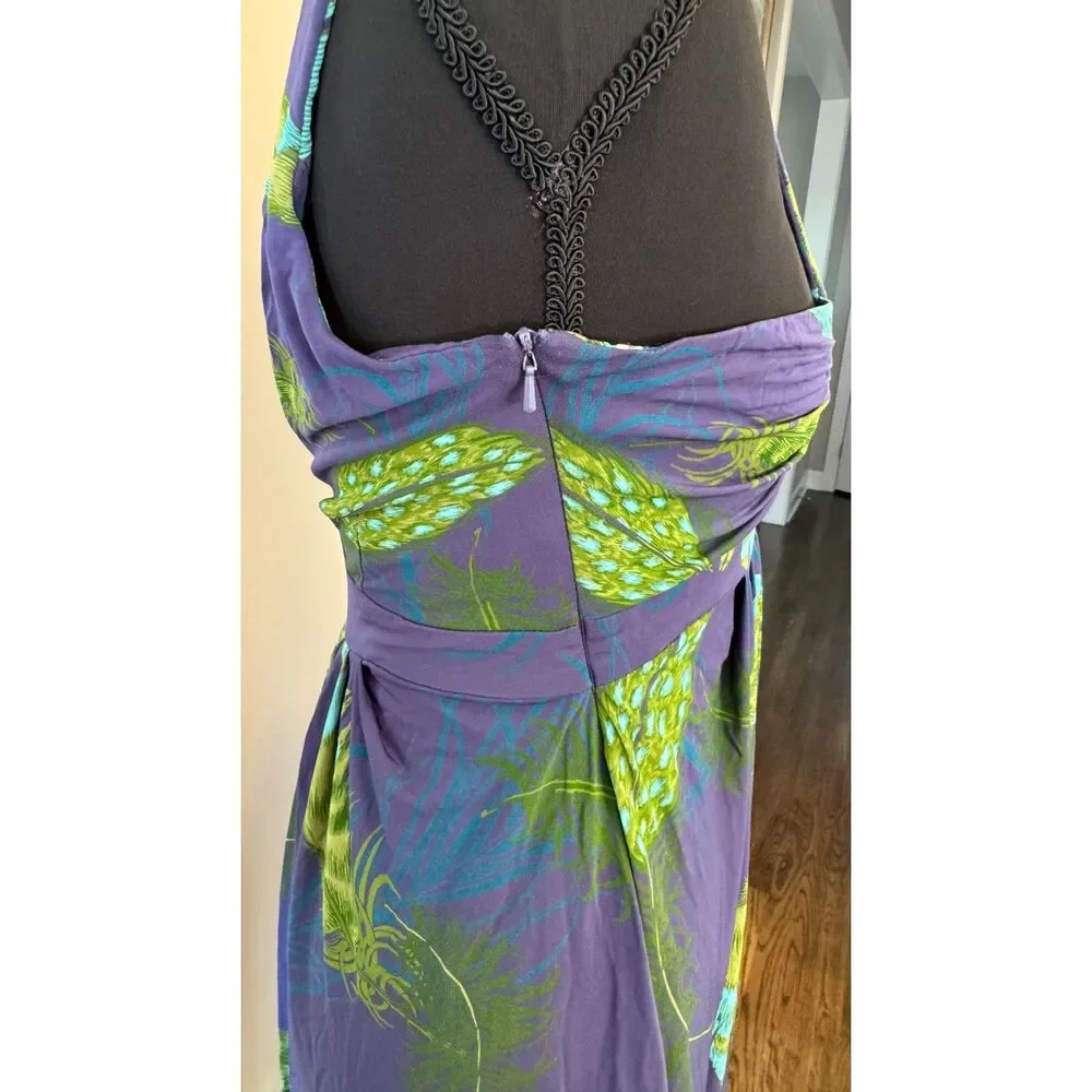 Karen Millen England Peacock Feather Draped Dress | Purple Blue | Small - Picture 6 of 10